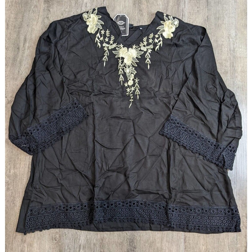 NWT Anandas Collection Lace Blouse Size 3XL Women's Black Loose Fit